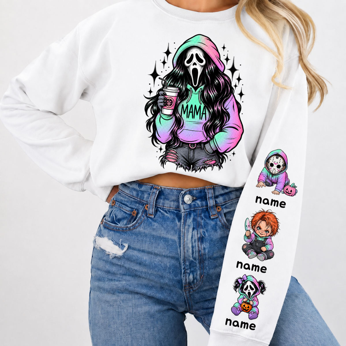 Custom Ghostface Mama Sweatshirt with Kids Name