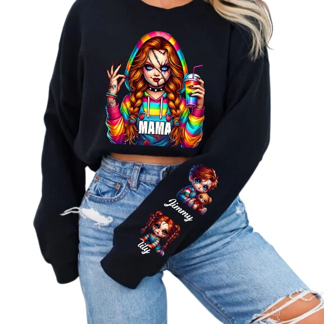 Horror MAMA Sweatshirt with Kid's Names on the Sleeve