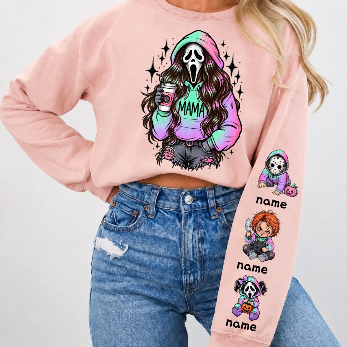 Custom Ghostface Mama Sweatshirt with Kids Name