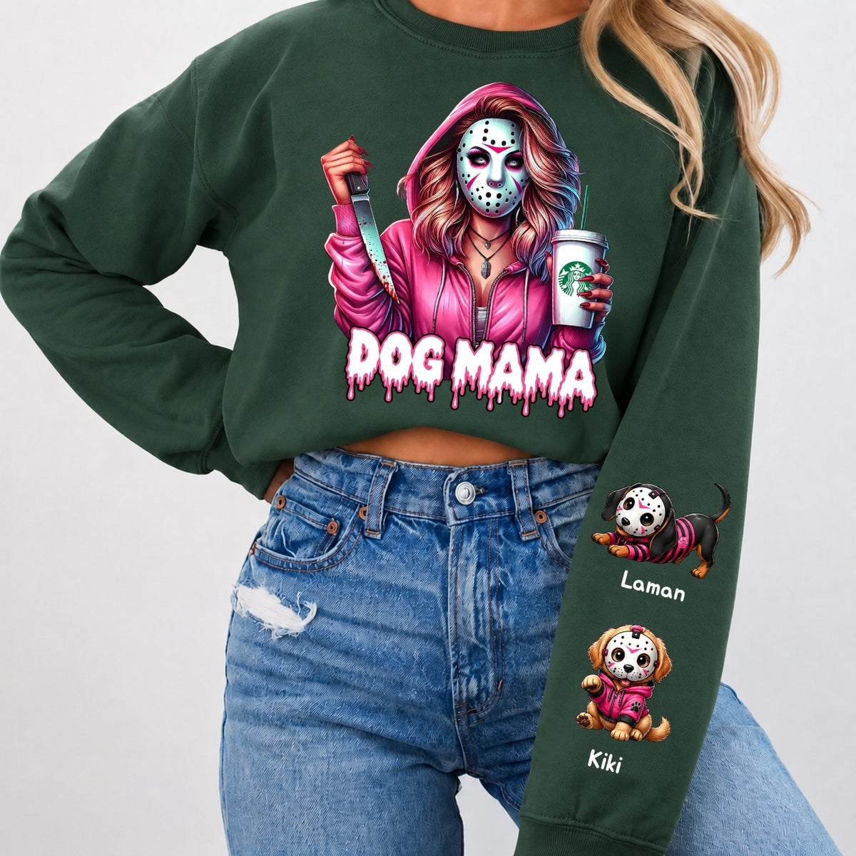 Horror MAMA Sweatshirt with Kid's Names on the Sleeve