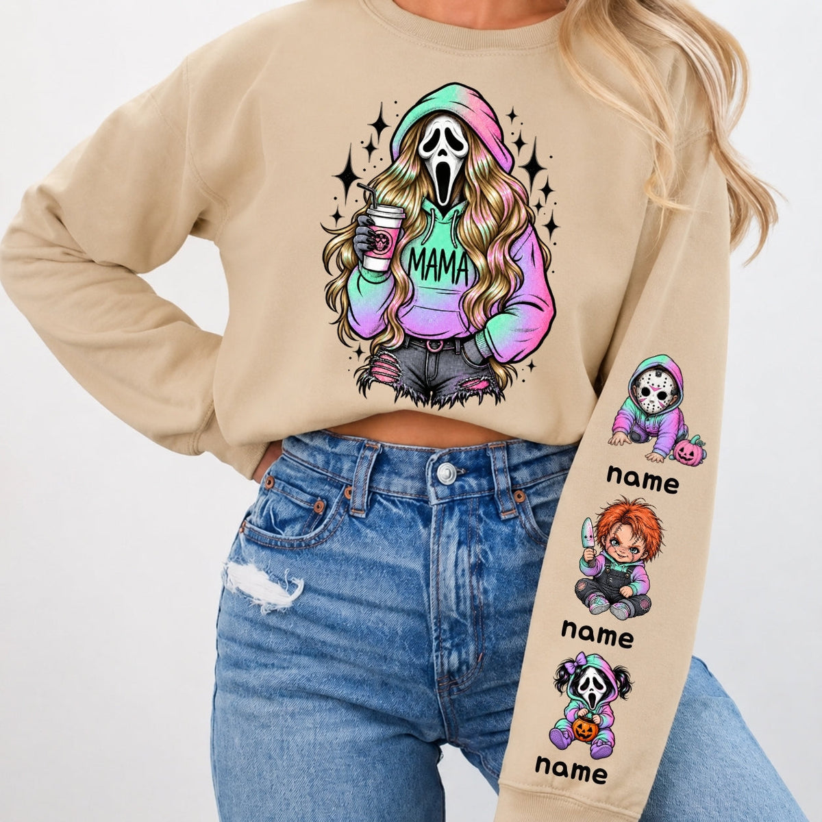 Custom Ghostface Mama Sweatshirt with Kids Name
