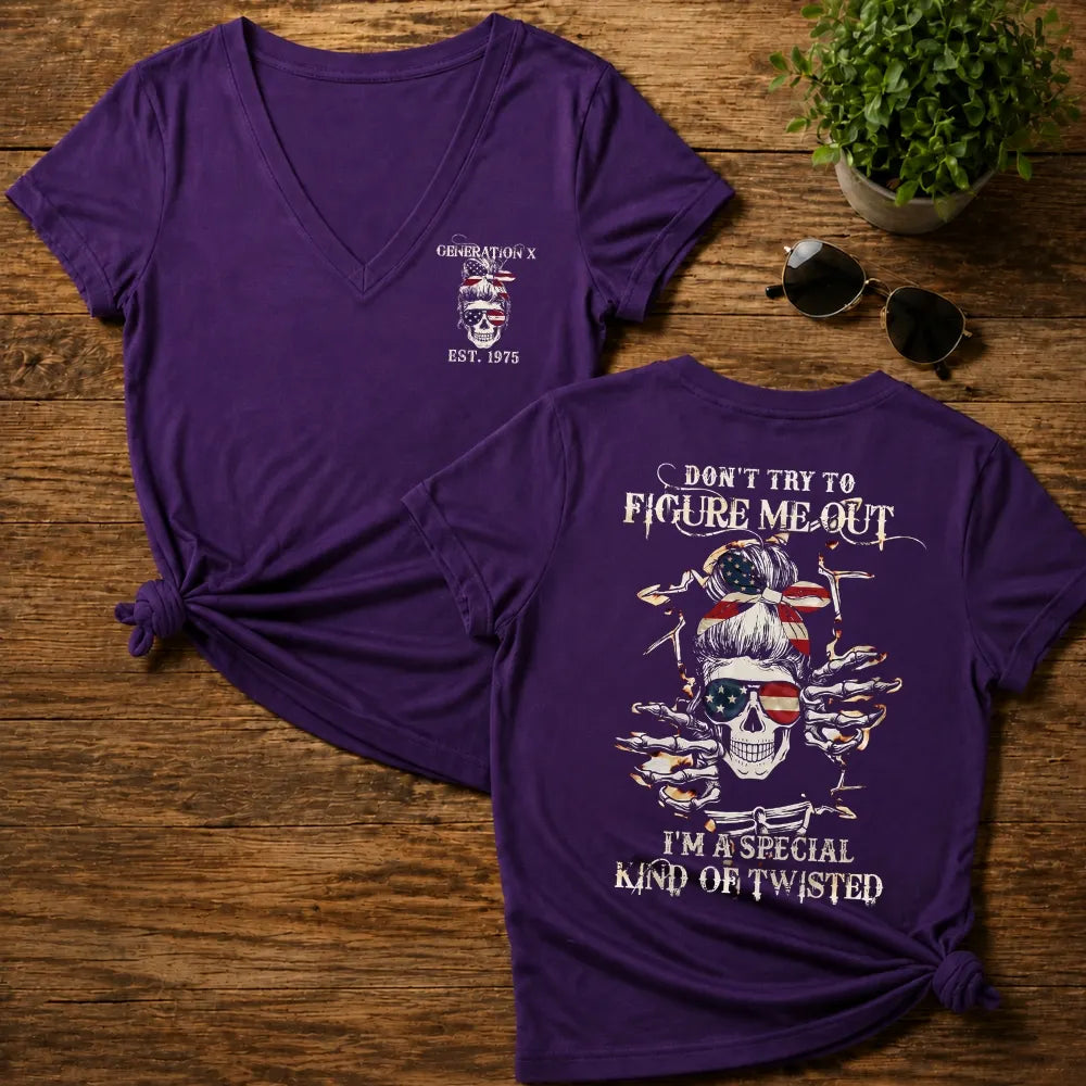 Generation X Don't Try to Figure Me Out Skull Woman V-neck T-shirt