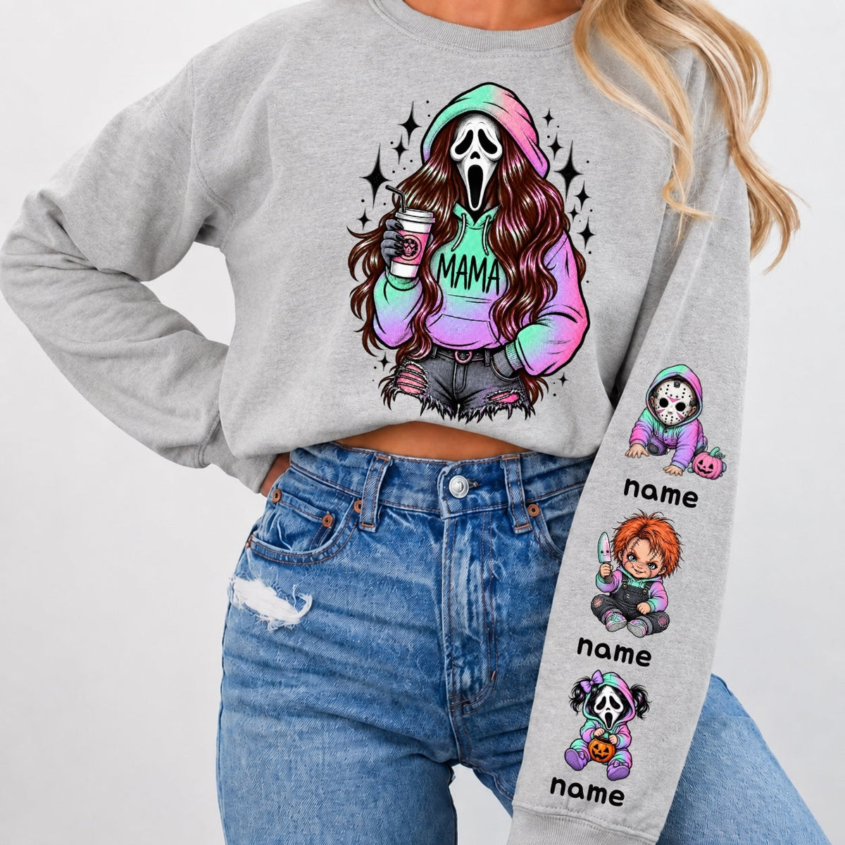 Custom Ghostface Mama Sweatshirt with Kids Name