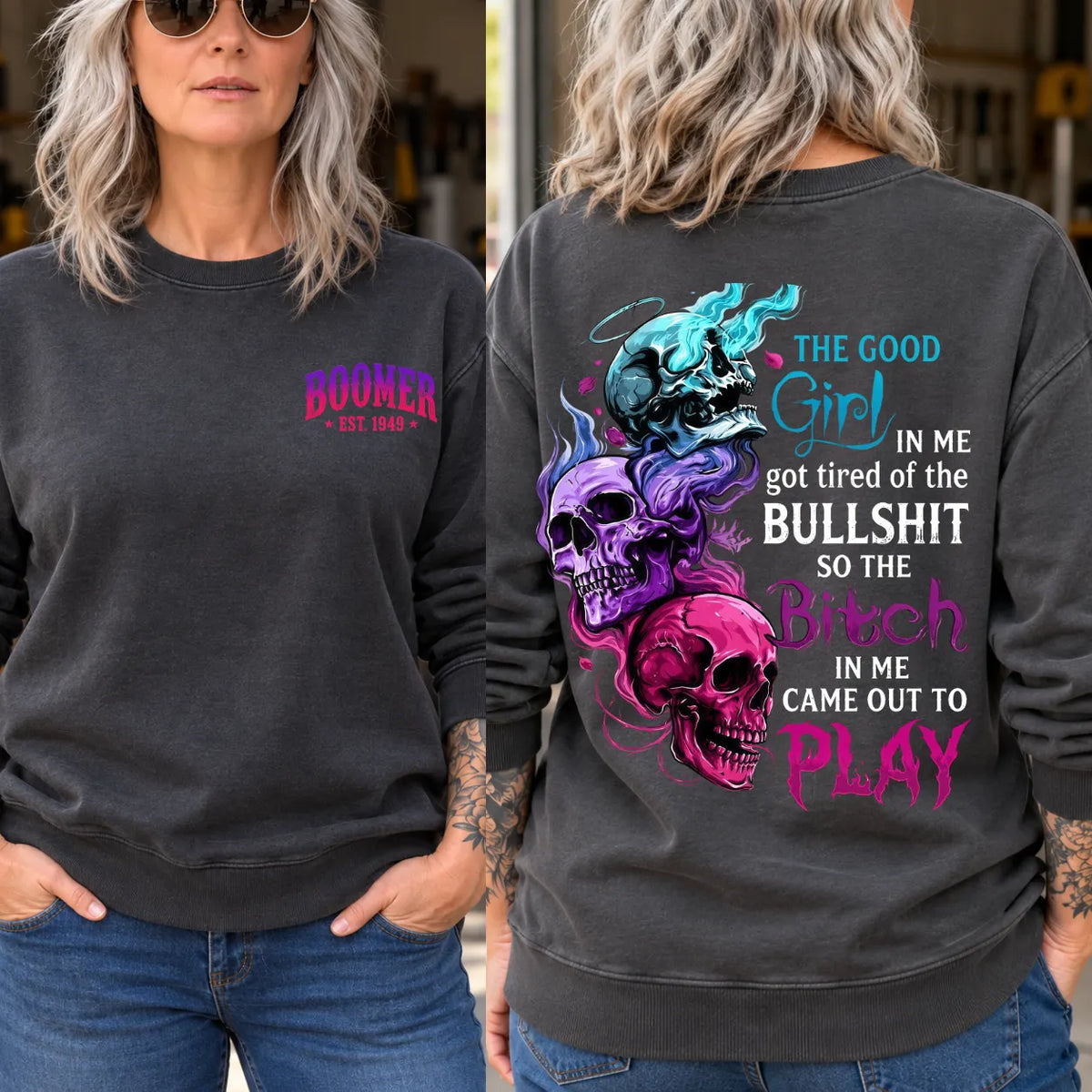 The Good Girl Skull Graphic Hoodie – Funny Bitch Quote Sweatshirt for Women