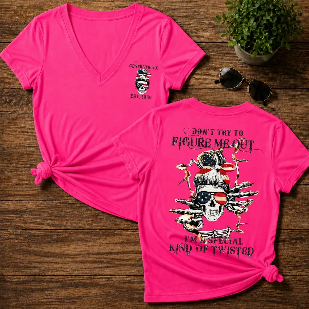 Generation X Don't Try to Figure Me Out Skull Woman V-neck T-shirt