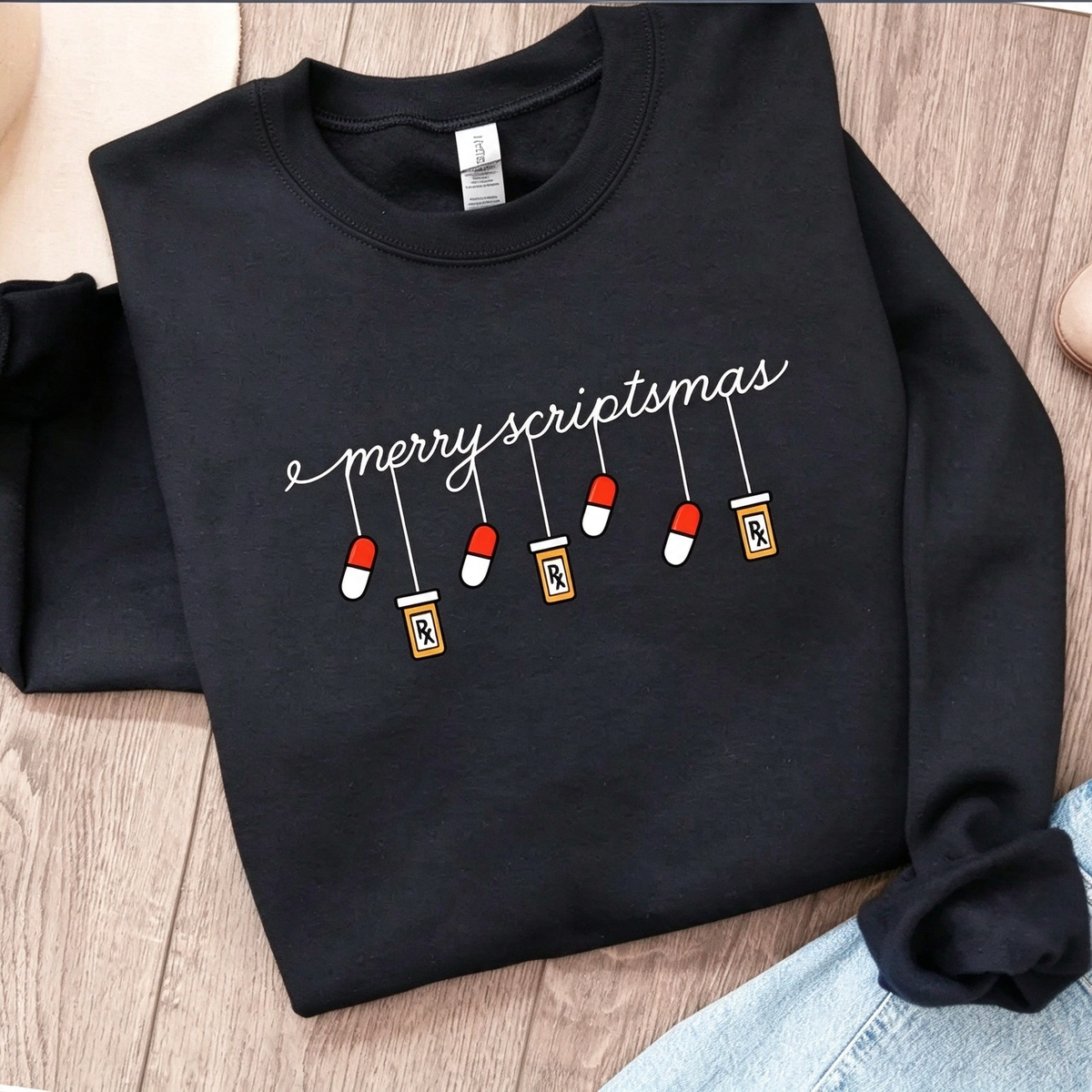 Merry Scriptmas Pharmacist Christmas Shirts – Funny Pills & Rx Bottle Graphic