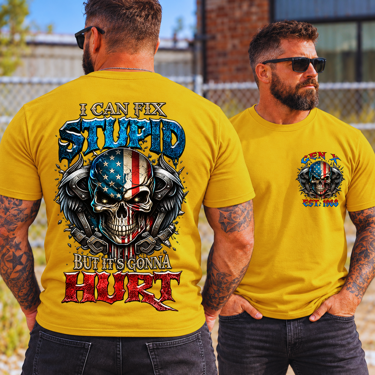 I Can Fix Stupid But It's Gonna Hurt Custom Generation American Flag Skull Shirts