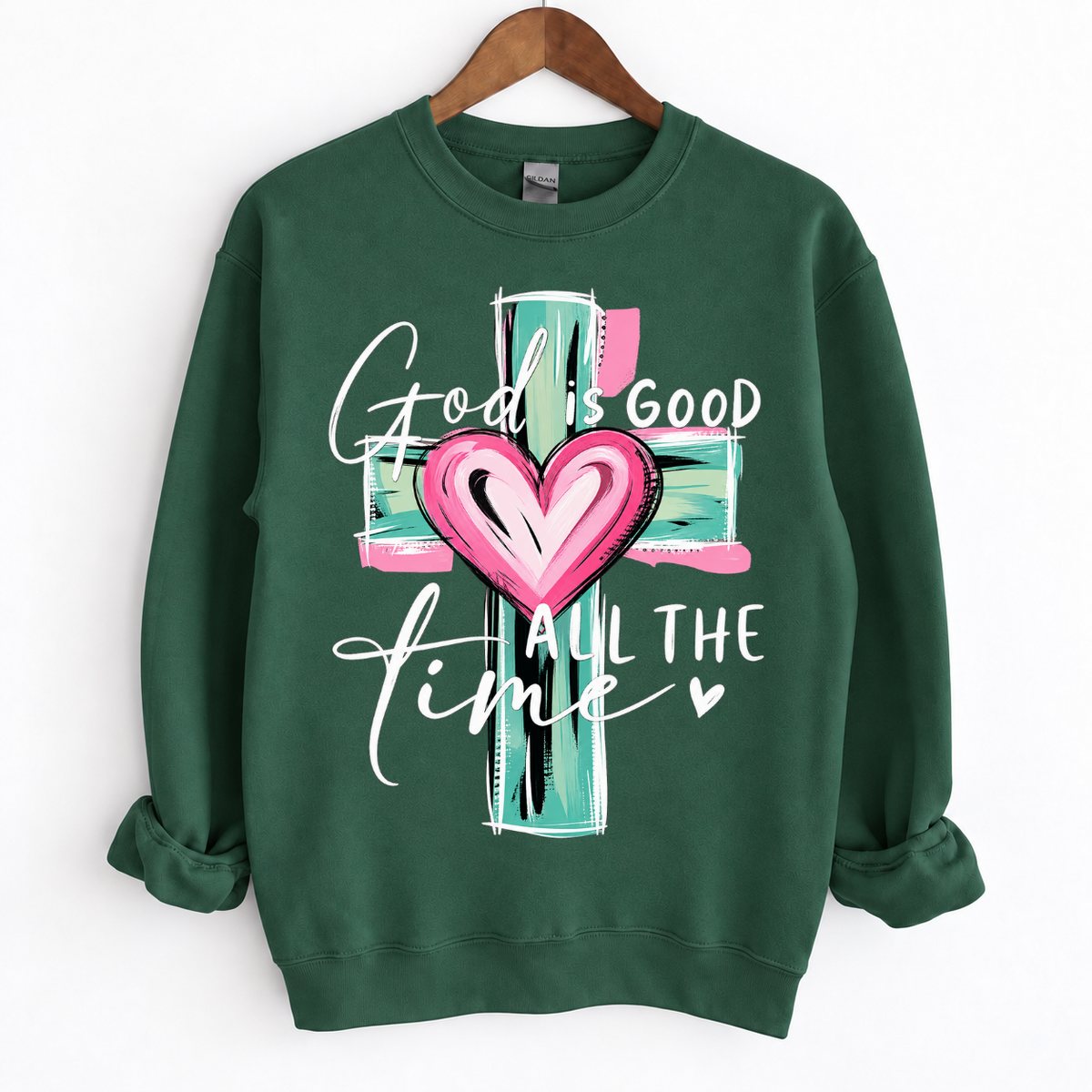 God Is Good All the Time Cross & Heart Graphic Shirts