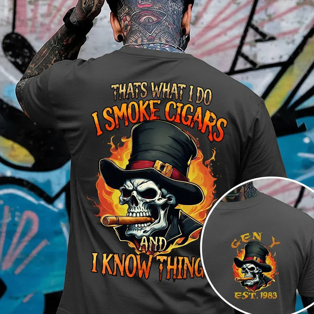 Personalized Cigar Smoking Skull Shirts – Custom Era & Year, Funny Cigar Lover Gift