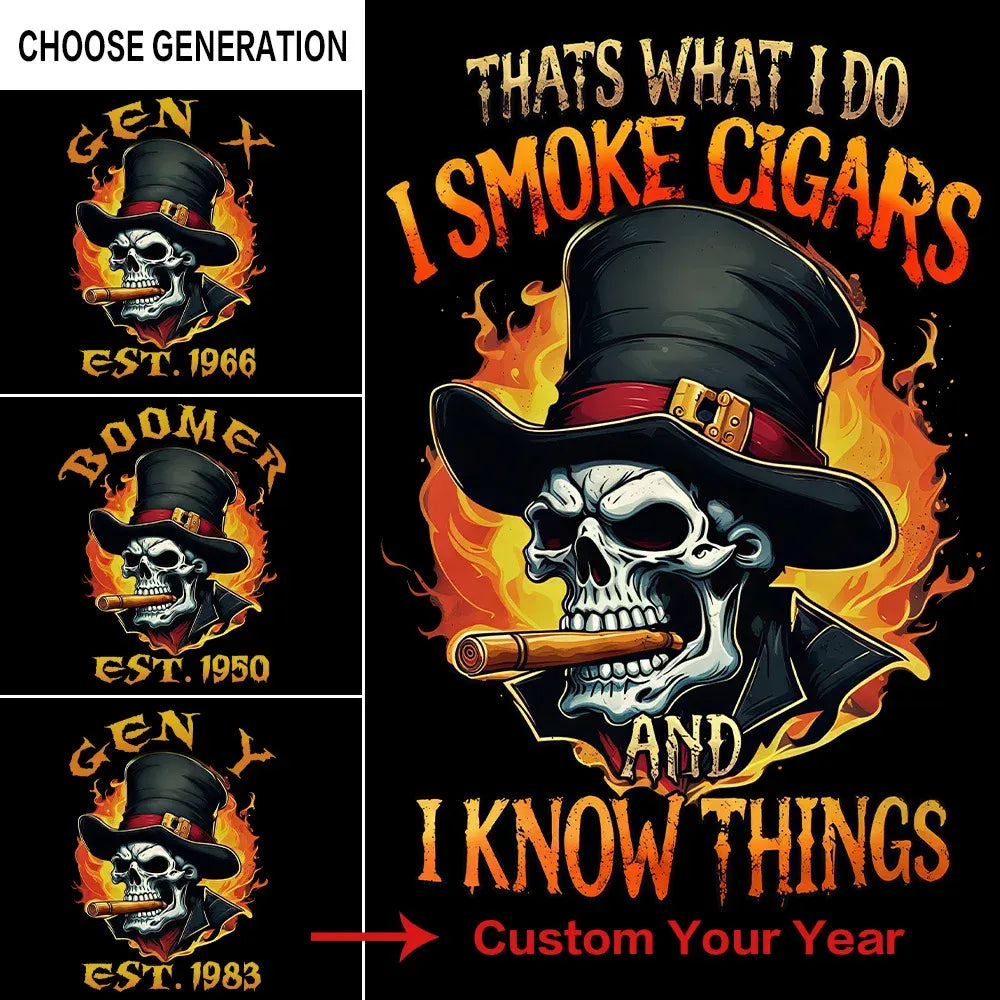 Personalized Cigar Smoking Skull Shirts – Custom Era & Year, Funny Cigar Lover Gift