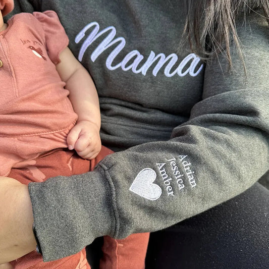 Custom Embroidered Mama Sweatshirt with Names on the Sleeve