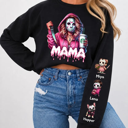 Horror MAMA Sweatshirt with Kid's Names on the Sleeve