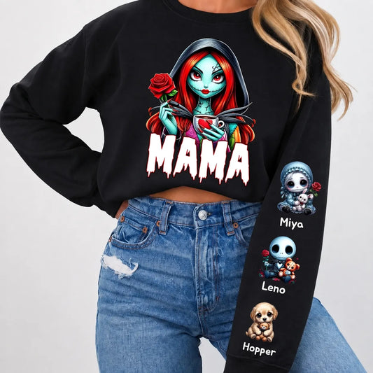 Horror MAMA Sweatshirt with Kid's Names on the Sleeve