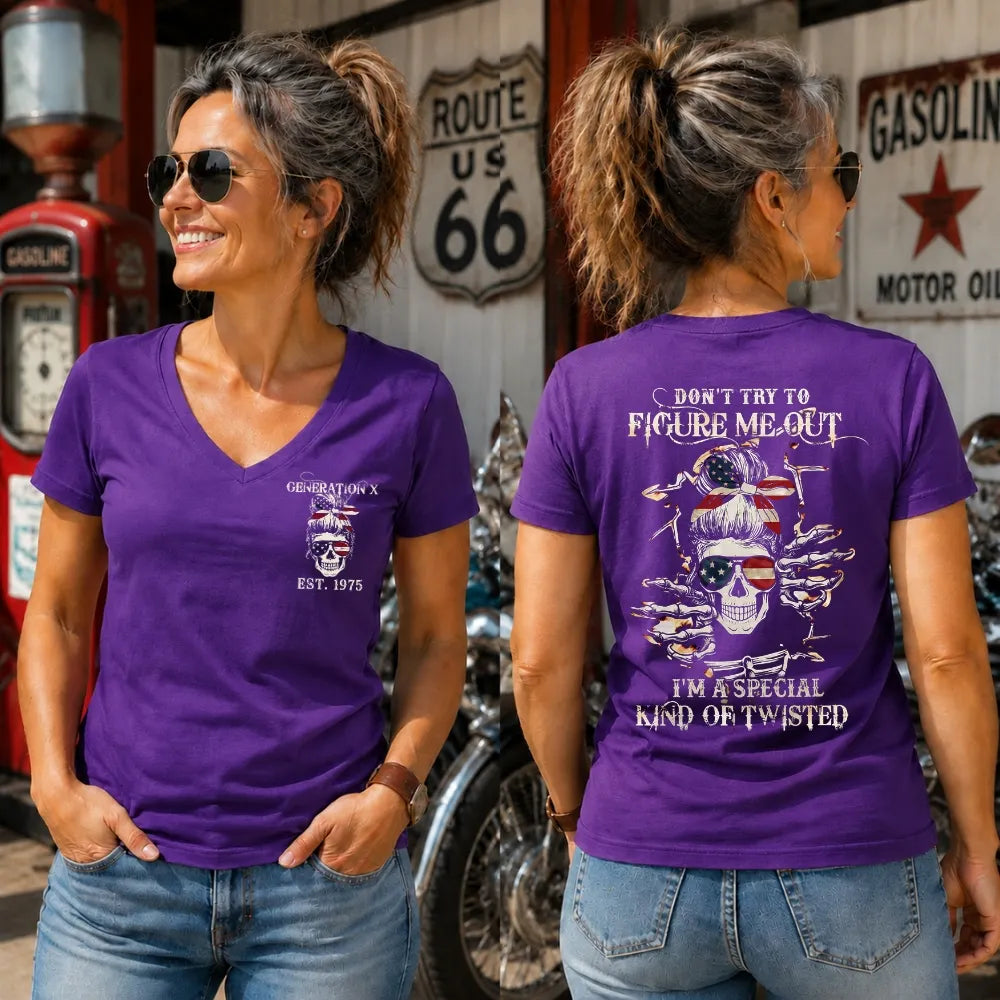 Generation X Don't Try to Figure Me Out Skull Woman V-neck T-shirt