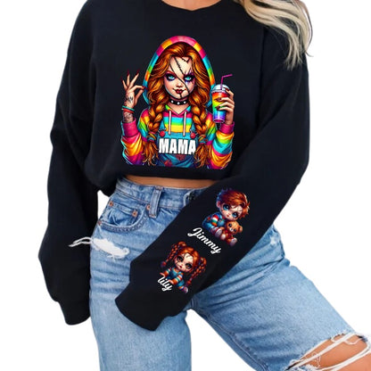 Horror MAMA Sweatshirt with Kid's Names on the Sleeve