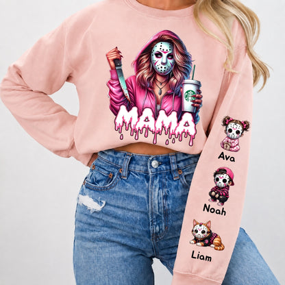 Horror MAMA Sweatshirt with Kid's Names on the Sleeve