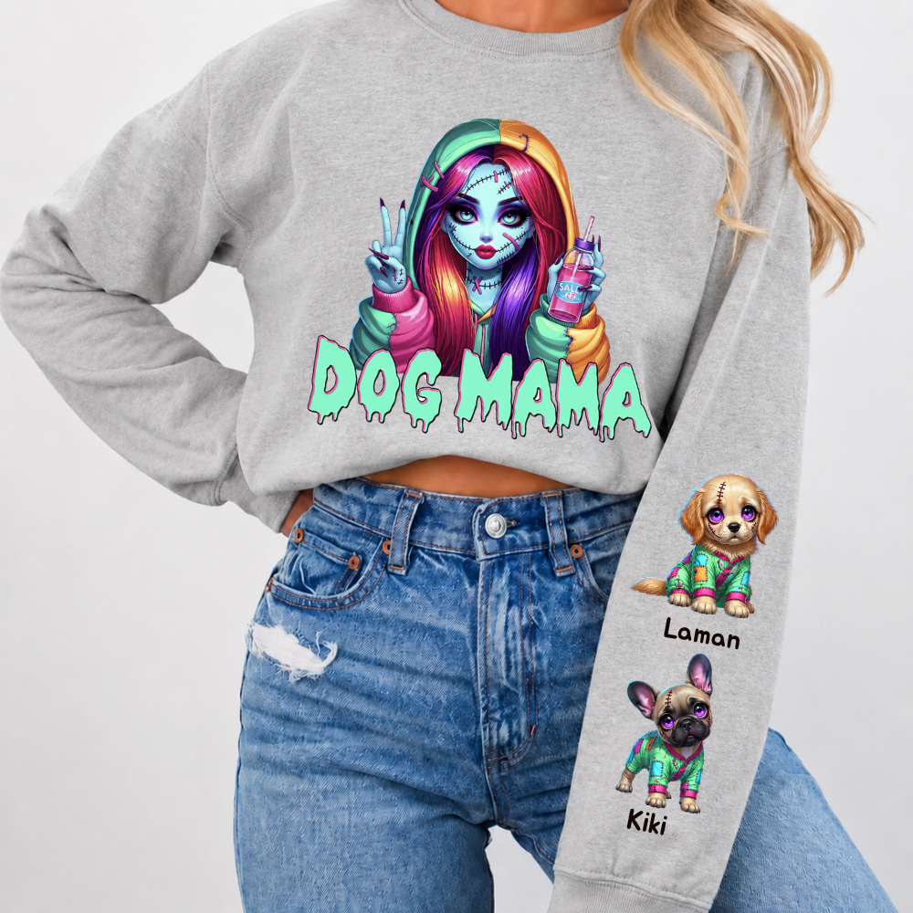 Horror MAMA Sweatshirt with Kid's Names on the Sleeve