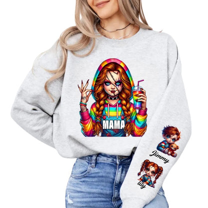 Horror MAMA Sweatshirt with Kid's Names on the Sleeve