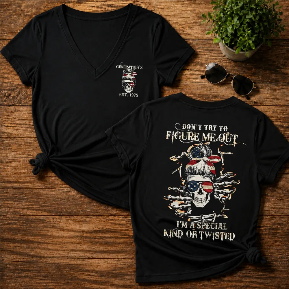 Generation X Don't Try to Figure Me Out Skull Woman V-neck T-shirt