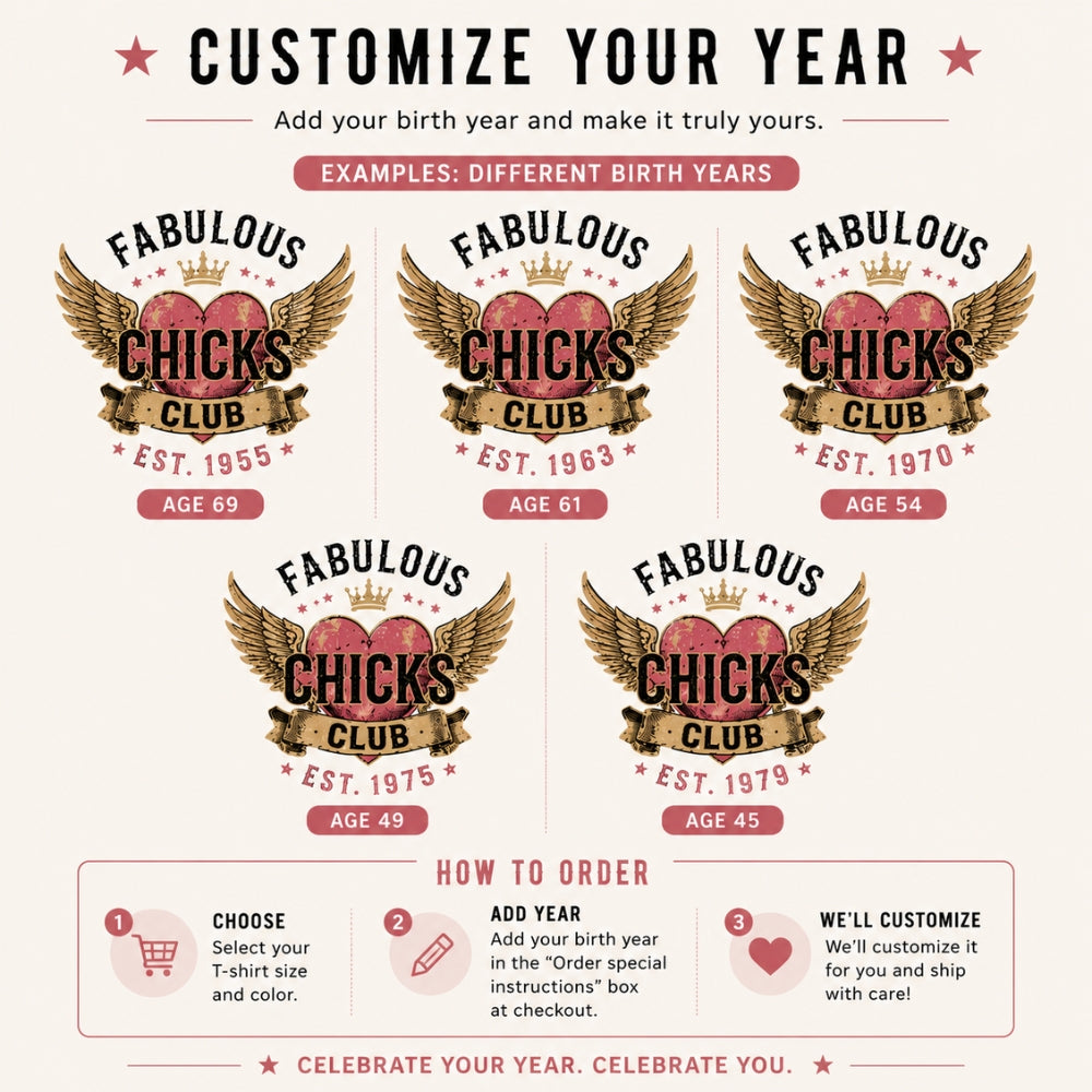 Fabulous Chicks Club Custom Birth Year Vintage Graphic Shirts