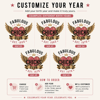 Fabulous Chicks Club Custom Birth Year Vintage Graphic Shirts
