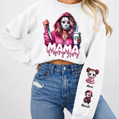 Horror MAMA Sweatshirt with Kid's Names on the Sleeve