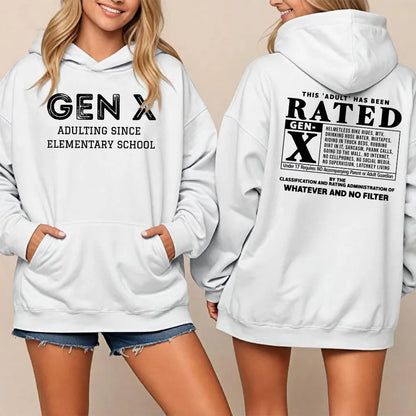 Double-Sided GEN X - 80s Kid Humor Shirt, Adulting since elementary school Sweatshirt