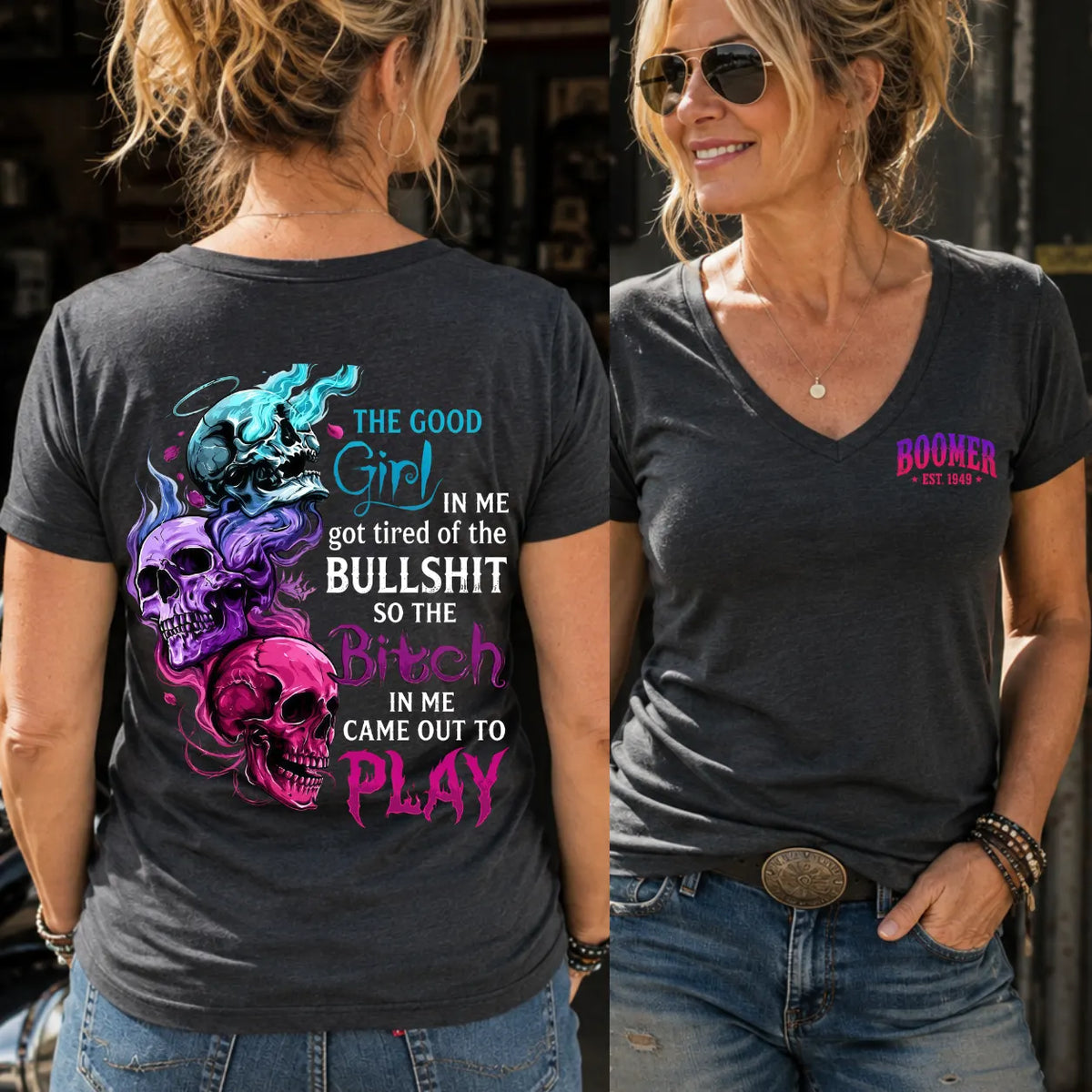 The Good Girl Skull Graphic Hoodie – Funny Bitch Quote Sweatshirt for Women