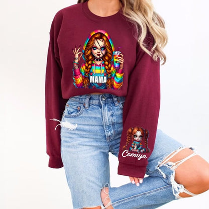 Horror MAMA Sweatshirt with Kid's Names on the Sleeve