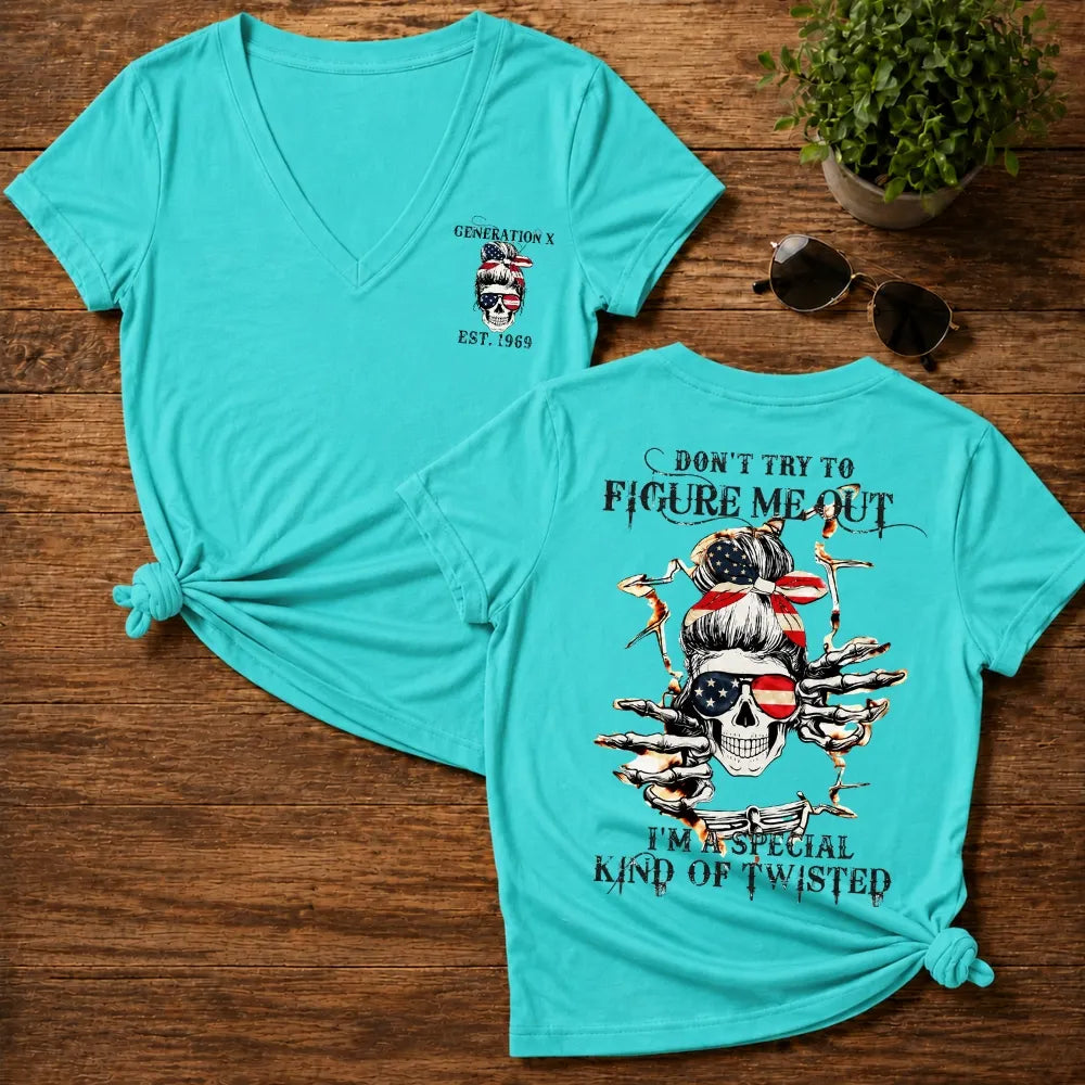 Generation X Don't Try to Figure Me Out Skull Woman V-neck T-shirt