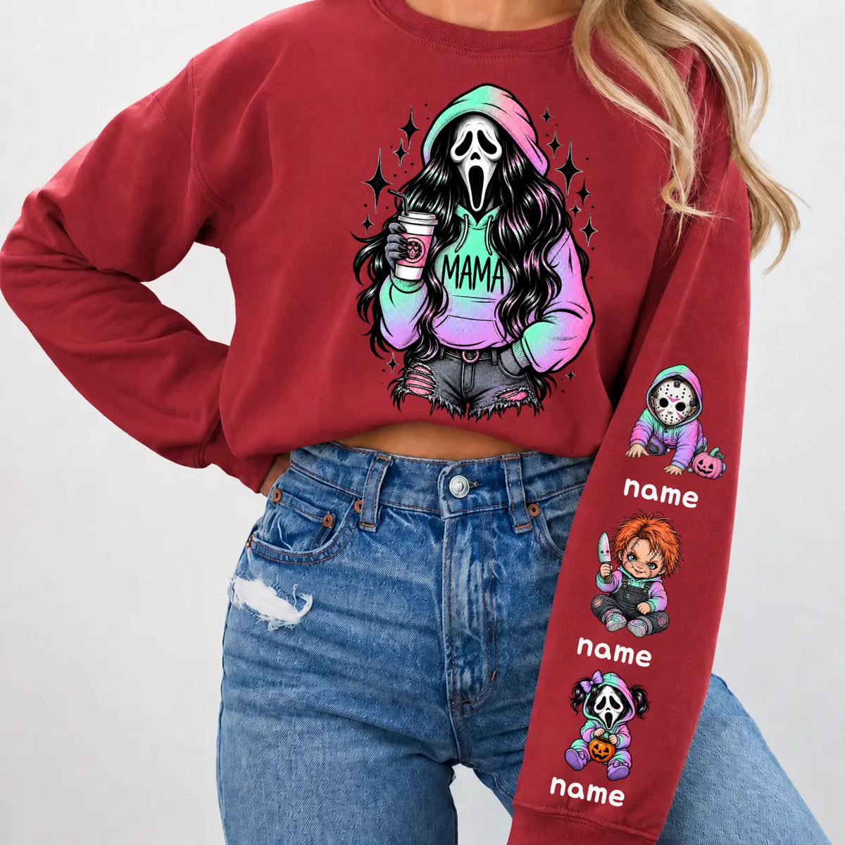 Custom Ghostface Mama Sweatshirt with Kids Name