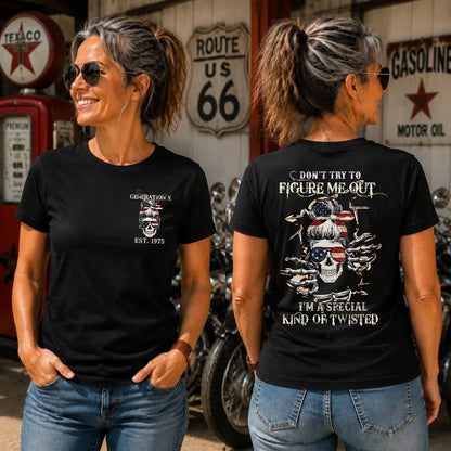 Generation X Don't Try to Figure Me Out Skull Woman V-neck T-shirt