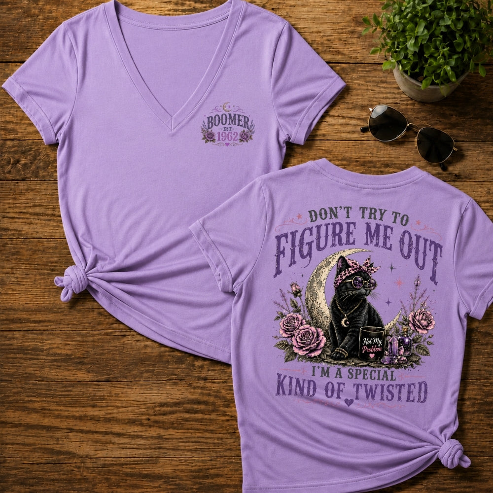 Don’t Try To Figure Me Out Cat Shirt, Boomer,Gen Jones Custom Year Women's V-neck, T-shirt