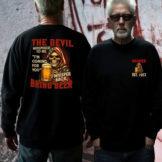 😈The Devil Whispered I Said "Bring Beer" Skull Grim Reaper American Flag Shirts