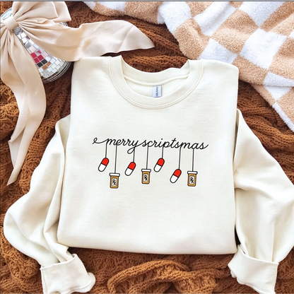 Merry Scriptmas Pharmacist Christmas Shirts – Funny Pills & Rx Bottle Graphic