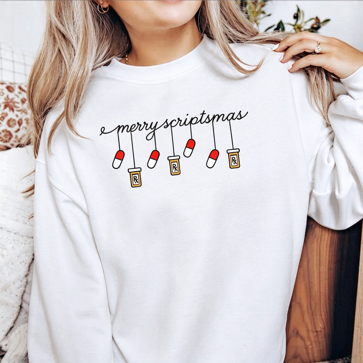 Merry Scriptmas Pharmacist Christmas Shirts – Funny Pills & Rx Bottle Graphic