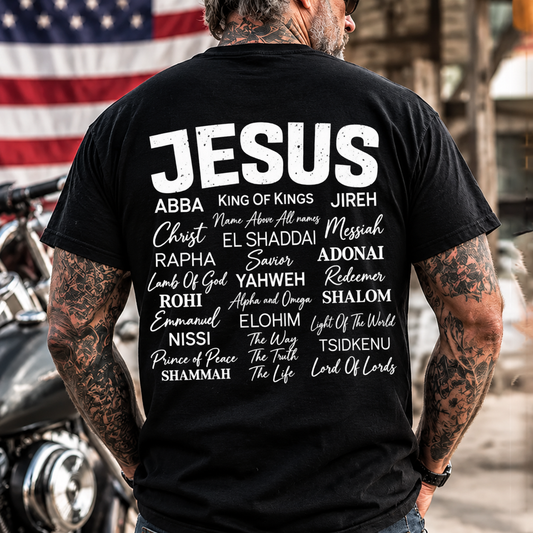Jesus Is King Christian Shirts – Names of Jesus Back Print in Cream