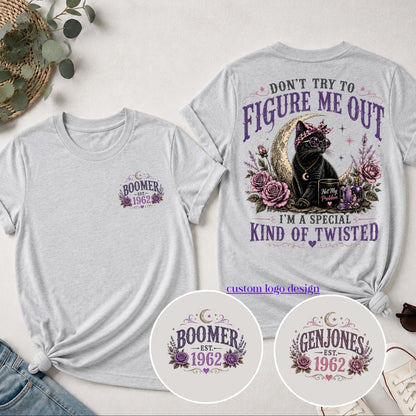 Don’t Try To Figure Me Out Cat Shirt, Boomer,Gen Jones Custom Year Women's V-neck, T-shirt