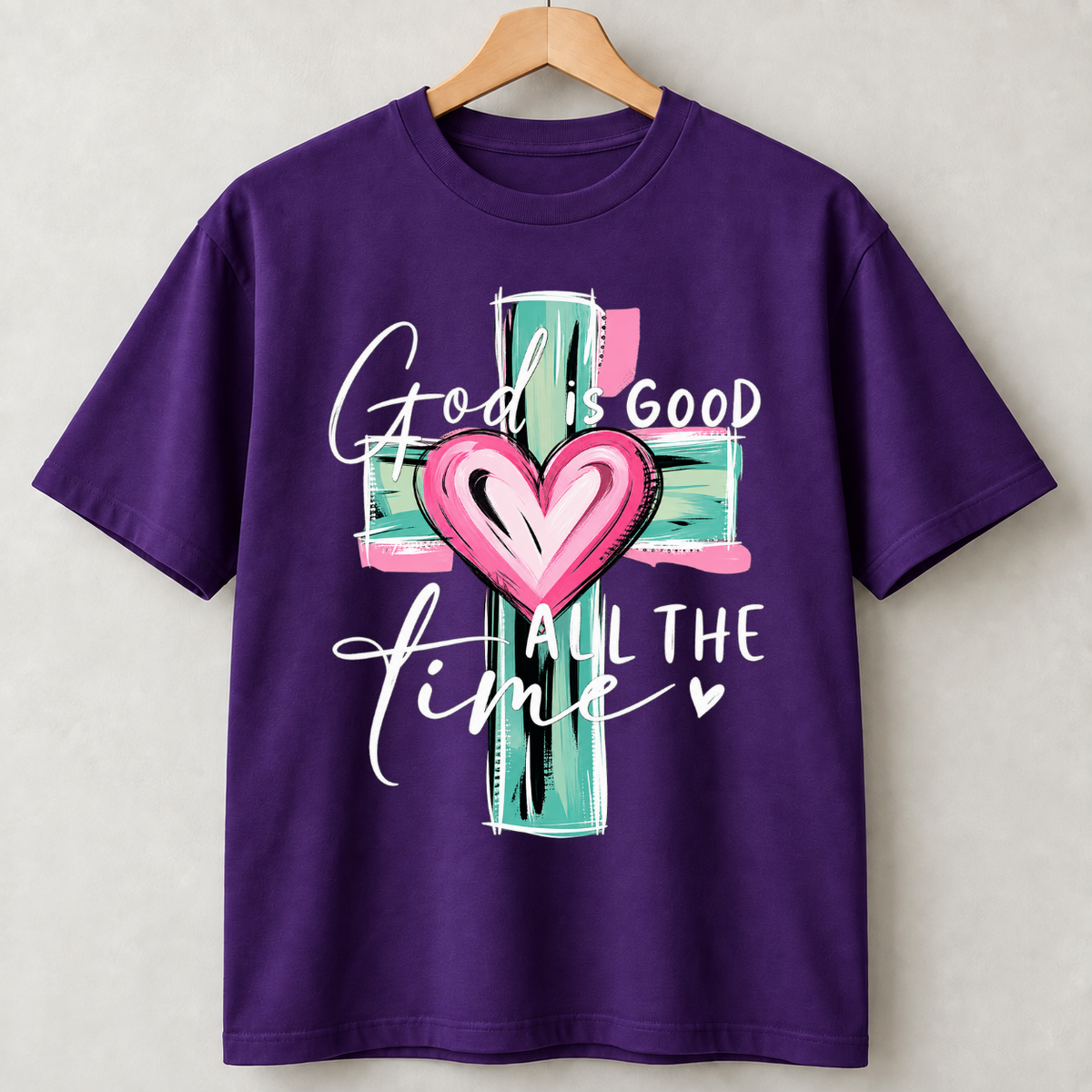 God Is Good All the Time Cross & Heart Graphic Shirts