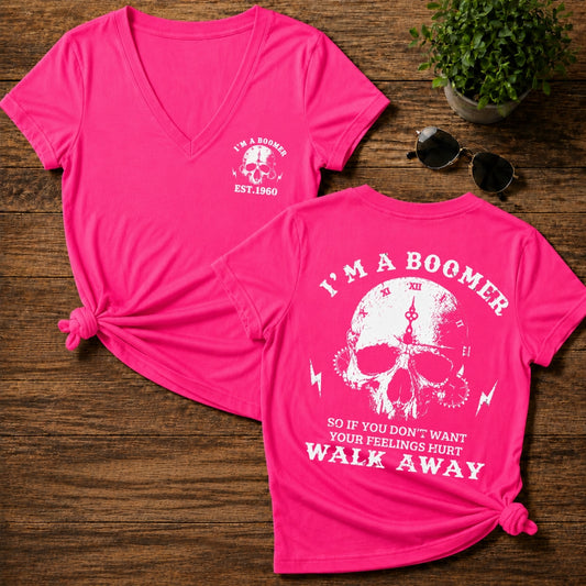 I'm A Boomer Walk Away Custom Year Skull T-Shirt , V-Neck T-Shirt ,Woman Tank