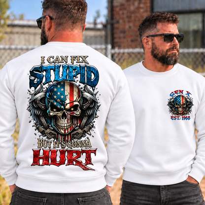 I Can Fix Stupid But It's Gonna Hurt Custom Generation American Flag Skull Shirts