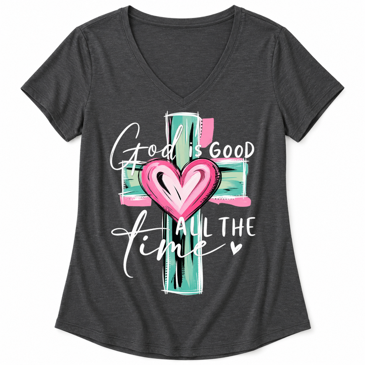 God Is Good All the Time Cross & Heart Graphic Shirts