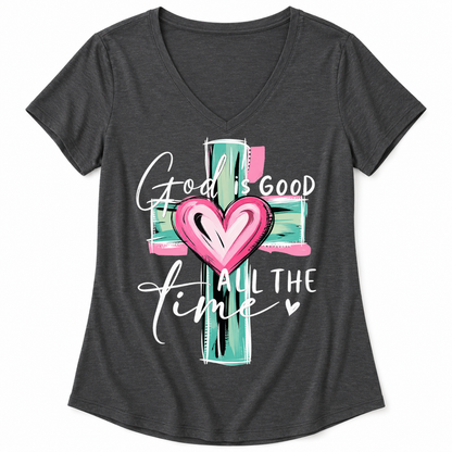 God Is Good All the Time Cross & Heart Graphic Shirts