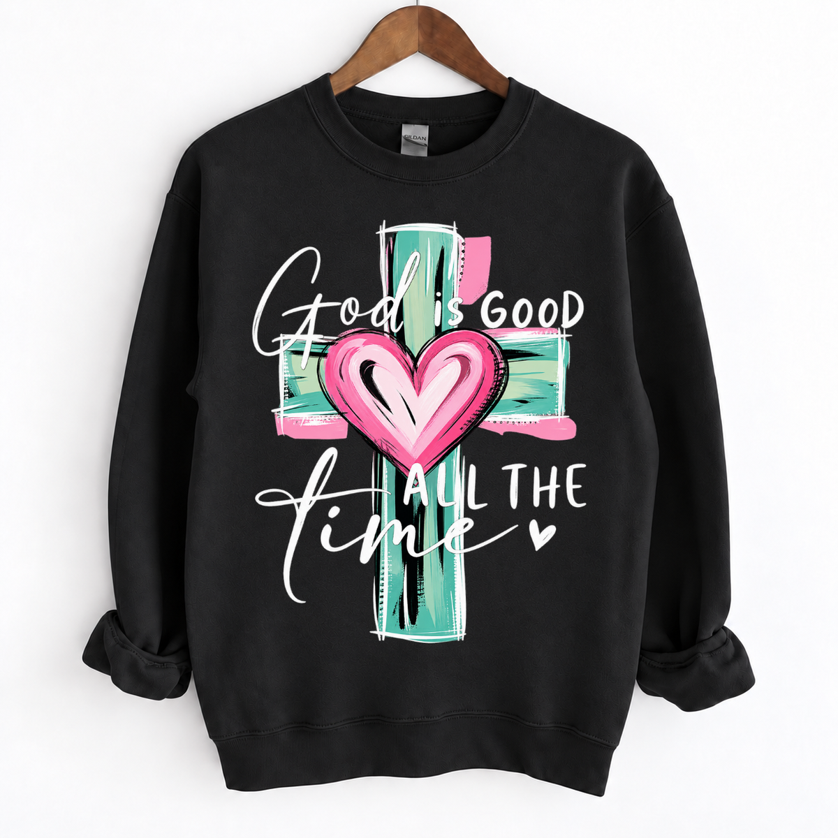 God Is Good All the Time Cross & Heart Graphic Shirts