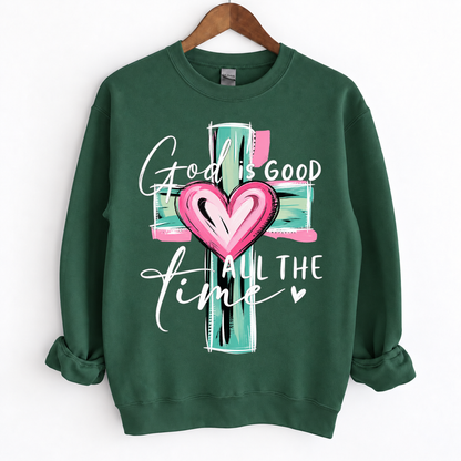 God Is Good All the Time Cross & Heart Graphic Shirts