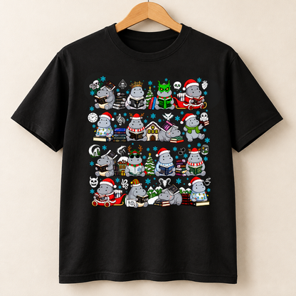 Cute Book Lover Gift Christmas Hippo Reading Books Shirts