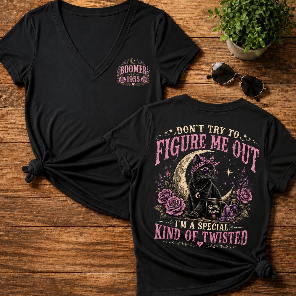 Don’t Try To Figure Me Out Cat Shirt, Boomer,Gen Jones Custom Year Women's V-neck, T-shirt