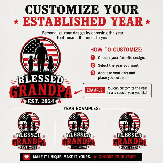 Blessed Grandpa Custom Year Patriotic Shirts | Personalized Grandfather Gift