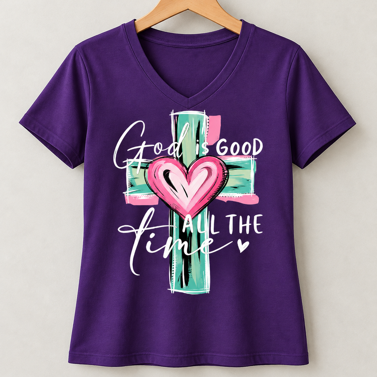 God Is Good All the Time Cross & Heart Graphic Shirts