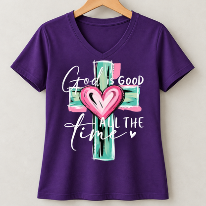 God Is Good All the Time Cross & Heart Graphic Shirts